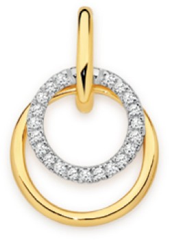 9ct+Gold+Diamond+Double+Circle+Pendant