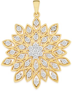 9ct+Gold+Diamond+Fancy+Flower+Pendant