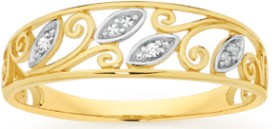 9ct+Gold+Diamond+Leaves+Band