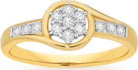 9ct+Gold+Diamond+Flower+Ring