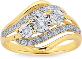 9ct+Gold+Diamond+Trilogy+Swirl+Ring