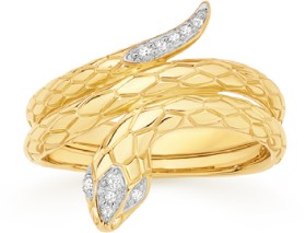 9ct+Gold+Diamond+Snake+Ring