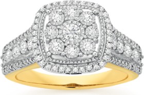 9ct+Gold+Diamond+Cushion+Ring