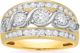 9ct+Two+Tone+Gold+Diamond+Wide+Swirl+Band