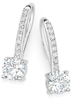 Sterling+Silver+Cubic+Zirconia+on+Cubic+Zirconia+Hook+Earrings