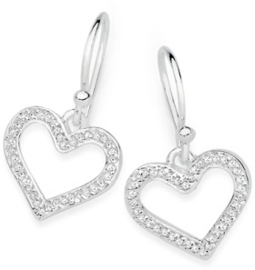 Sterling+Silver+Cubic+Zirconia+Heart+Hook+Earrings