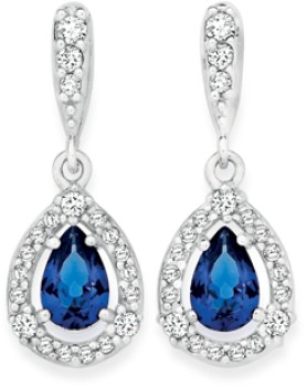 Sterling+Silver+Created+Sapphire+%26amp%3B+Cubic+Zirconia+Cluster+Drop+Earrings