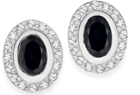 Sterling+Silver+Oval+Black+Cubic+Zirconia+Cluster+Stud+Earrings