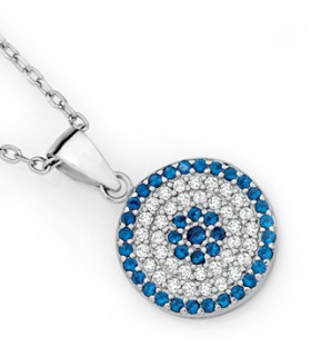 Sterling+Silver+Round+Pave+Dark+Blue+Cubic+Zirconia+Evil+Eye+Pendant