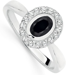 Sterling+Silver+Oval+Black+Cubic+Zirconia+Cluster+Ring