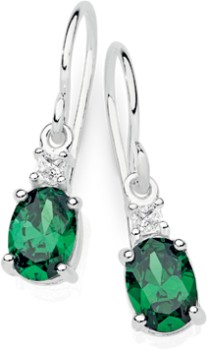 Sterling+Silver+Dark+Green+Cubic+Zirconia+Hook+Drop+Earrings