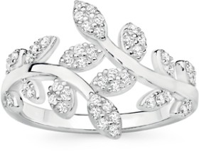 Sterling+Silver+Cubic+Zirconia+Leaves+Crossover+Ring