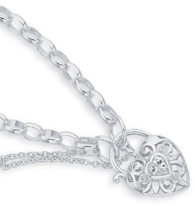 Sterling+Silver+Cubic+Zirconia+Padlock+Bracelet