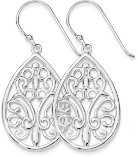 Sterling+Silver+Large+Pear+Filigree+Scroll+Drops