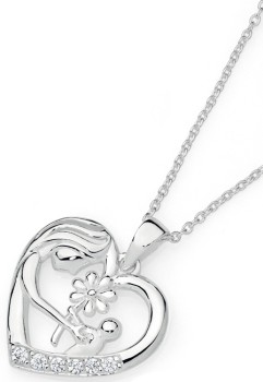 Sterling+Silver+Cubic+Zirconia+Mother+%26amp%3B+Child+Flower+Heart+Pendant+Heart