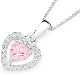 Sterling+Silver+Pink+Cubic+Zirconia+Heart+Pendant