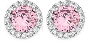 Sterling+Silver+Pink+Cubic+Zirconia+Cluster+Stud+Earrings