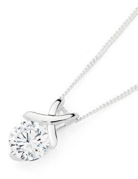 Sterling+Silver+Large+Round+Cubic+Zirconia+Kiss+Pendant