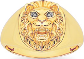 9ct+Gold+Diamond+Lion+Gents+Ring