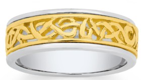 9ct+Gold+%26amp%3B+Sterling+Sterling+Silver+Celtic+Pattern+Gents+Ring