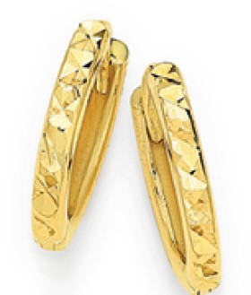 9ct+Gold+Fine+Diamond+Cut+Huggie+Earrings