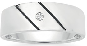 Sterling+Silver+7.5mm+Cubic+Zirconia+Diagonal+Stripe+Gents+Ring