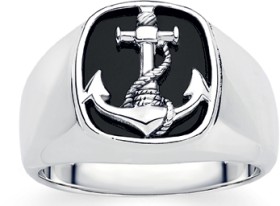 Sterling+Silver+Black+Agate+Anchor+Gents+Ring