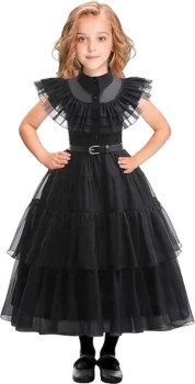 Black-Ruffled-Dress-Costume-with-Belt-Ages-3-12-Yrs on sale