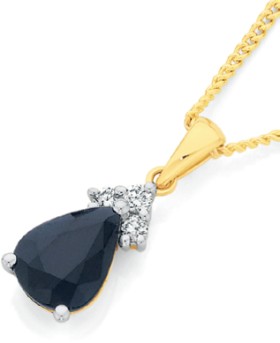 9ct+Gold+Black+Sapphire+%26amp%3B+Diamond+Pear+Pendant