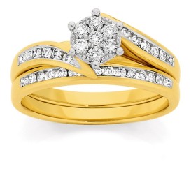 9ct-Gold-Diamond-Cluster-Bridal-Set on sale