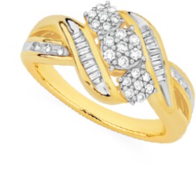 9ct+Gold+Diamond+Trilogy+Swirl+Ring