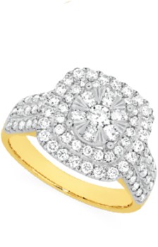 9ct+Gold+Diamond+Cushion+Cluster+Ring