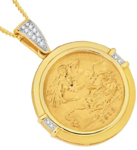 9ct-Gold-Diamond-22ct-Gold-Half-Sovereign-Enhancer-Pendant on sale