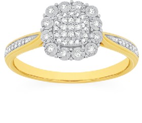 9ct-Gold-Diamond-Cushion-Cluster-Ring on sale