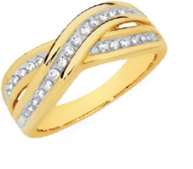 9ct+Gold+Diamond+Crossover+Dress+Ring