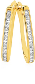 9ct+Gold+Diamond+Channel+Set+Huggie+Earrings