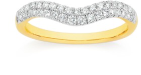 9ct+Gold+Diamond+Curved+Two+Row+Band