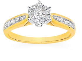 9ct+Gold+Diamond+Cluster+Ring