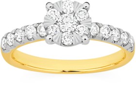 9ct+Gold+Diamond+Cluster+Ring