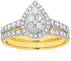 18ct+Gold+Diamond+Pear+Shape+Bridal+Set