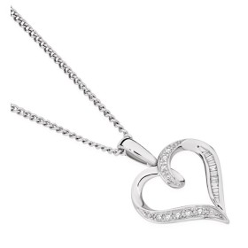 9ct+White+Gold+Diamond+Open+Heart+Pendant