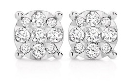 9ct-White-Gold-Diamond-Cluster-Stud-Earrings on sale