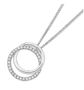 9ct+White+Gold+Diamond+Double+Circle+Pendant