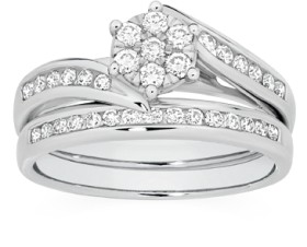 9ct-White-Gold-Diamond-Cluster-Bridal-Set on sale