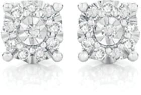 9ct+White+Gold+Diamond+Cluster+Stud+Earrings