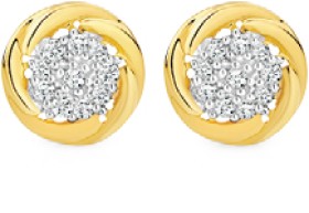 9ct+Gold+Diamond+Cluster+Earrings