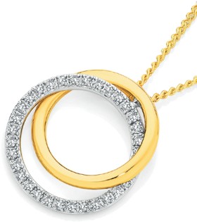 9ct+Gold+Two+Tone+Diamond+Circle+Pendant