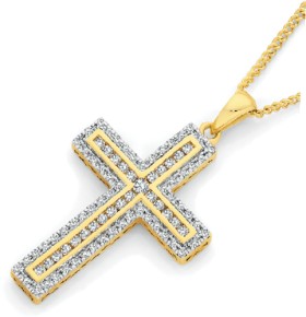 9ct+Gold+Diamond+Cross+Pendant