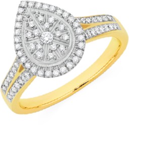 9ct+Gold+Diamond+Pear+Cluster+Ring