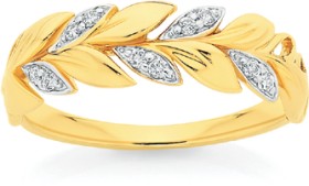 9ct+Gold+Diamond+Leaves+Ring